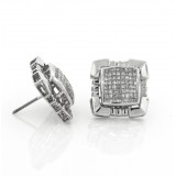 14Kt White Gold Square Invisible Set Diamond Stud Earrings 1.05Ct